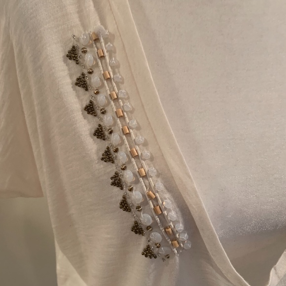J. Crew Heather Beige Beaded V-neck Tee - Picture 7 of 10